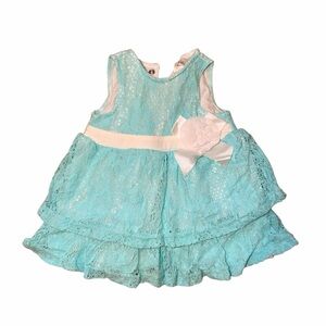 Baby Essentials Aqua Lace Layered Dress with White Sash and Flower